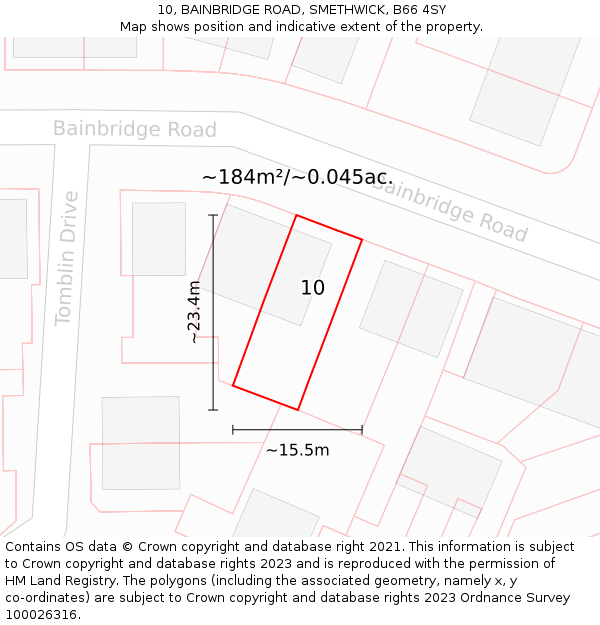 10, BAINBRIDGE ROAD, SMETHWICK, B66 4SY: Plot and title map