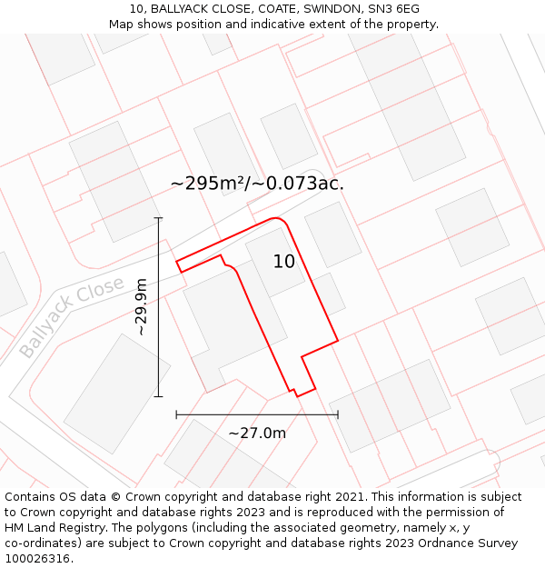 10, BALLYACK CLOSE, COATE, SWINDON, SN3 6EG: Plot and title map