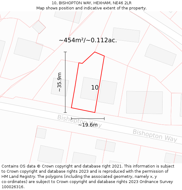 10, BISHOPTON WAY, HEXHAM, NE46 2LR: Plot and title map