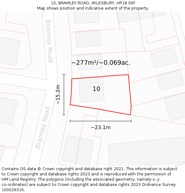 10, BRAMLEY ROAD, AYLESBURY, HP18 0XF: Plot and title map