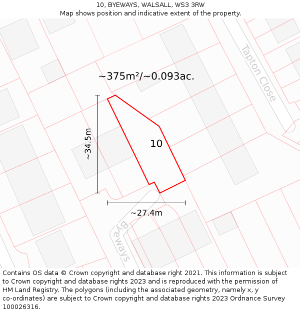 10, BYEWAYS, WALSALL, WS3 3RW: Plot and title map