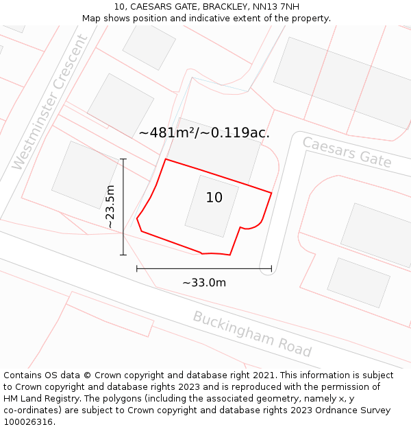 10, CAESARS GATE, BRACKLEY, NN13 7NH: Plot and title map