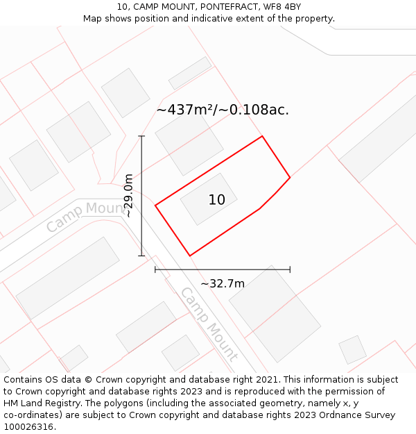 10, CAMP MOUNT, PONTEFRACT, WF8 4BY: Plot and title map