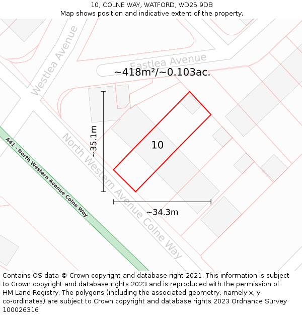 10, COLNE WAY, WATFORD, WD25 9DB: Plot and title map