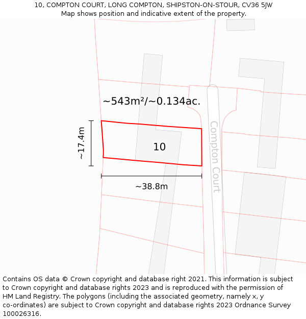 10, COMPTON COURT, LONG COMPTON, SHIPSTON-ON-STOUR, CV36 5JW: Plot and title map