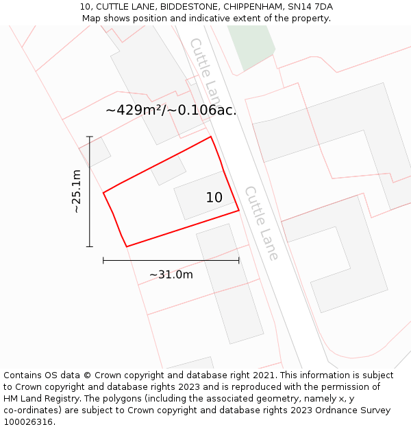 10, CUTTLE LANE, BIDDESTONE, CHIPPENHAM, SN14 7DA: Plot and title map