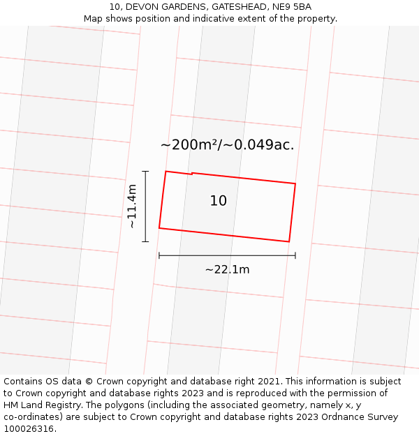 10, DEVON GARDENS, GATESHEAD, NE9 5BA: Plot and title map