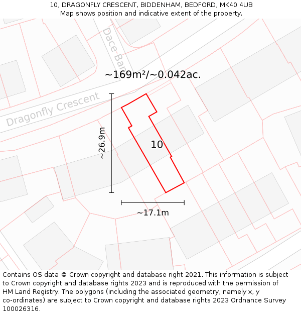 10, DRAGONFLY CRESCENT, BIDDENHAM, BEDFORD, MK40 4UB: Plot and title map