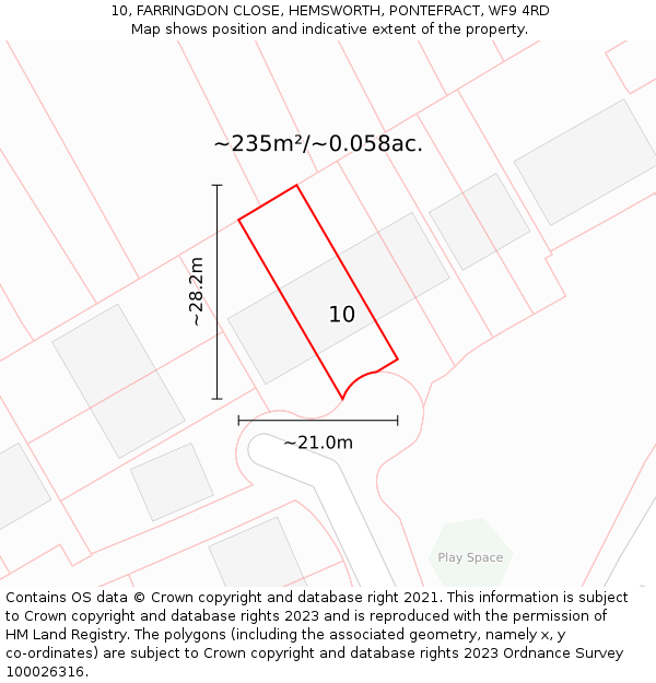 10, FARRINGDON CLOSE, HEMSWORTH, PONTEFRACT, WF9 4RD: Plot and title map