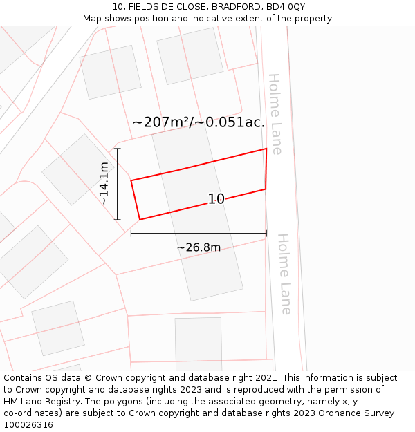 10, FIELDSIDE CLOSE, BRADFORD, BD4 0QY: Plot and title map