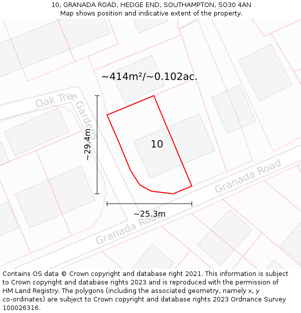 10, GRANADA ROAD, HEDGE END, SOUTHAMPTON, SO30 4AN: Plot and title map
