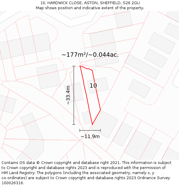 10, HARDWICK CLOSE, ASTON, SHEFFIELD, S26 2GU: Plot and title map