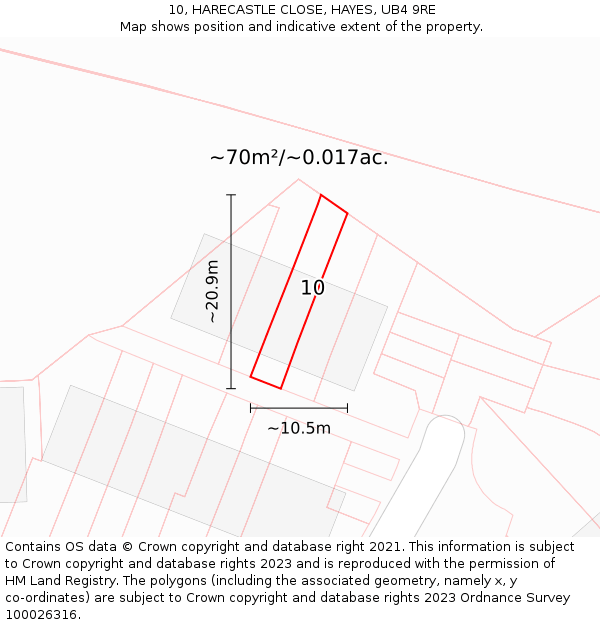 10, HARECASTLE CLOSE, HAYES, UB4 9RE: Plot and title map