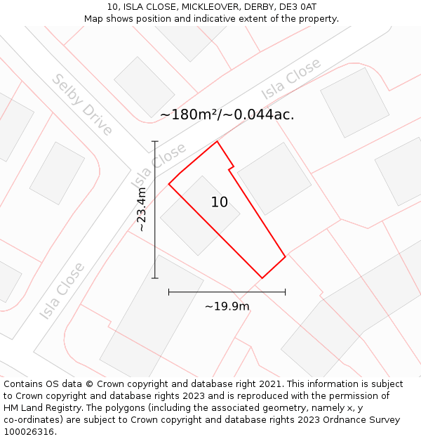10, ISLA CLOSE, MICKLEOVER, DERBY, DE3 0AT: Plot and title map