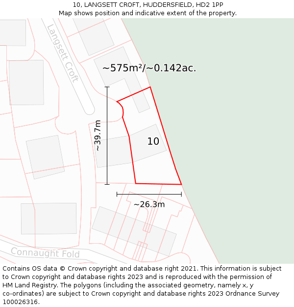 10, LANGSETT CROFT, HUDDERSFIELD, HD2 1PP: Plot and title map