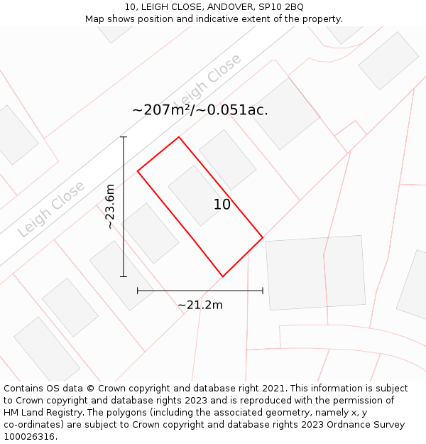 10, LEIGH CLOSE, ANDOVER, SP10 2BQ: Plot and title map