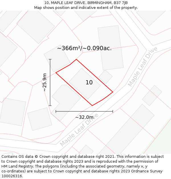 10, MAPLE LEAF DRIVE, BIRMINGHAM, B37 7JB: Plot and title map