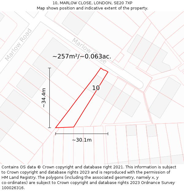 10, MARLOW CLOSE, LONDON, SE20 7XP: Plot and title map