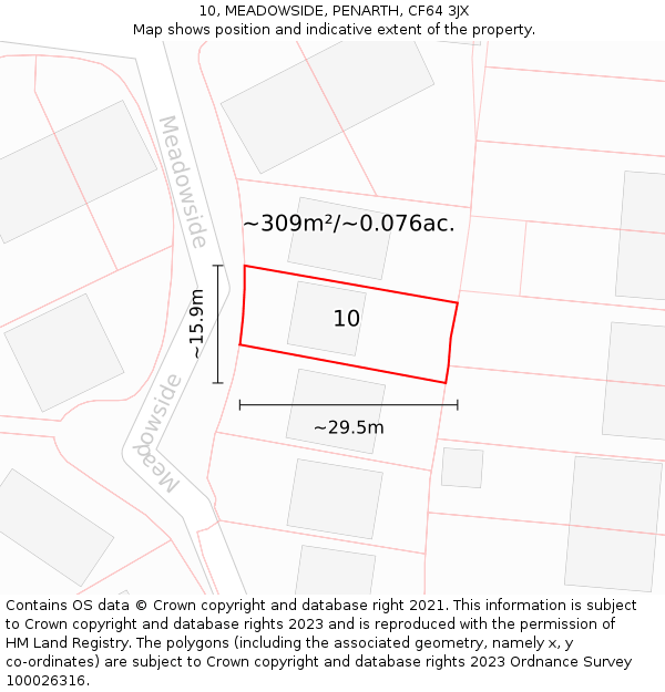 10, MEADOWSIDE, PENARTH, CF64 3JX: Plot and title map
