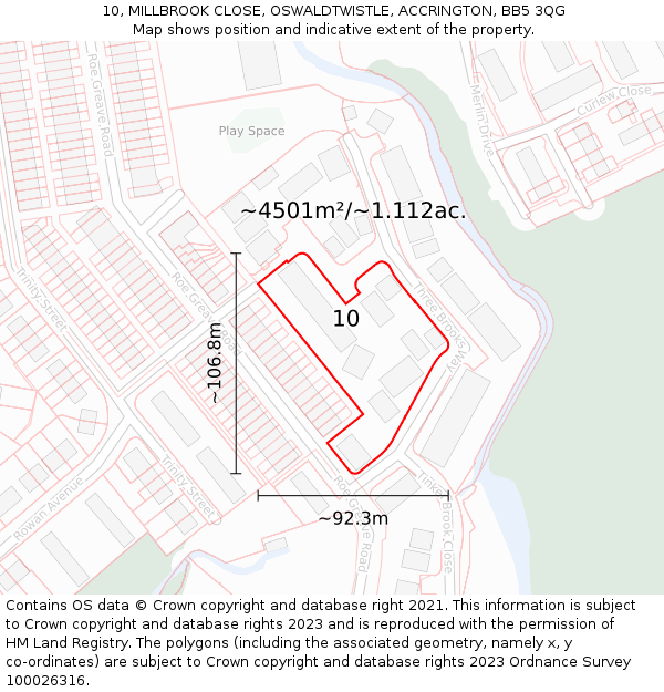 10, MILLBROOK CLOSE, OSWALDTWISTLE, ACCRINGTON, BB5 3QG: Plot and title map