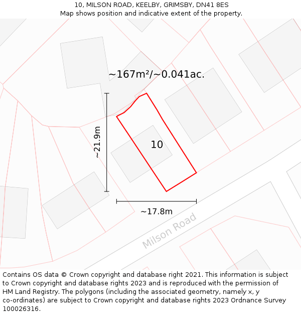 10, MILSON ROAD, KEELBY, GRIMSBY, DN41 8ES: Plot and title map