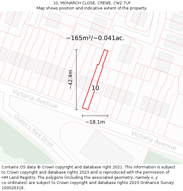 10, MONARCH CLOSE, CREWE, CW2 7UF: Plot and title map