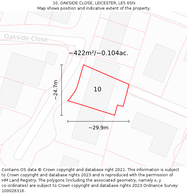 10, OAKSIDE CLOSE, LEICESTER, LE5 6SN: Plot and title map
