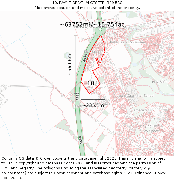 10, PAYNE DRIVE, ALCESTER, B49 5RQ: Plot and title map