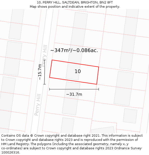 10, PERRY HILL, SALTDEAN, BRIGHTON, BN2 8FT: Plot and title map