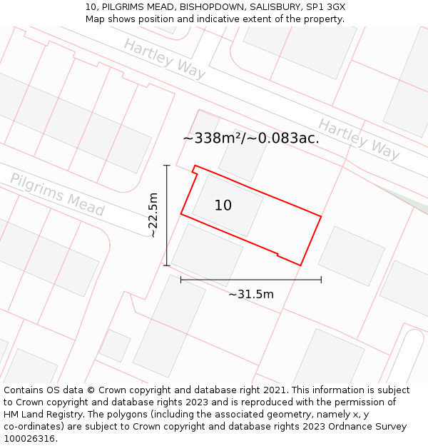 10, PILGRIMS MEAD, BISHOPDOWN, SALISBURY, SP1 3GX: Plot and title map