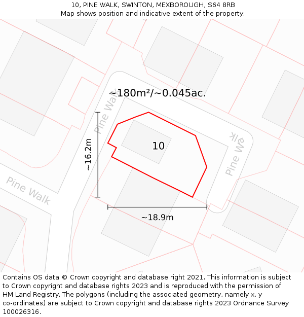 10, PINE WALK, SWINTON, MEXBOROUGH, S64 8RB: Plot and title map