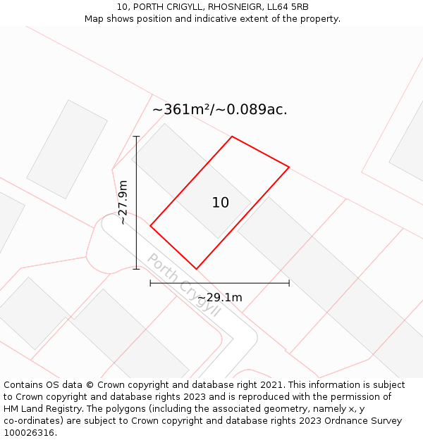 10, PORTH CRIGYLL, RHOSNEIGR, LL64 5RB: Plot and title map