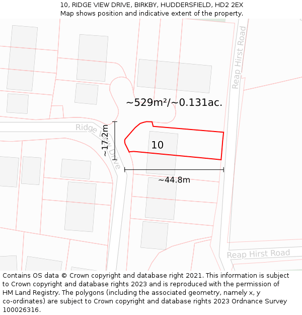 10, RIDGE VIEW DRIVE, BIRKBY, HUDDERSFIELD, HD2 2EX: Plot and title map