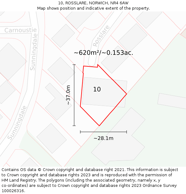 10, ROSSLARE, NORWICH, NR4 6AW: Plot and title map