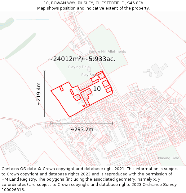 10, ROWAN WAY, PILSLEY, CHESTERFIELD, S45 8FA: Plot and title map
