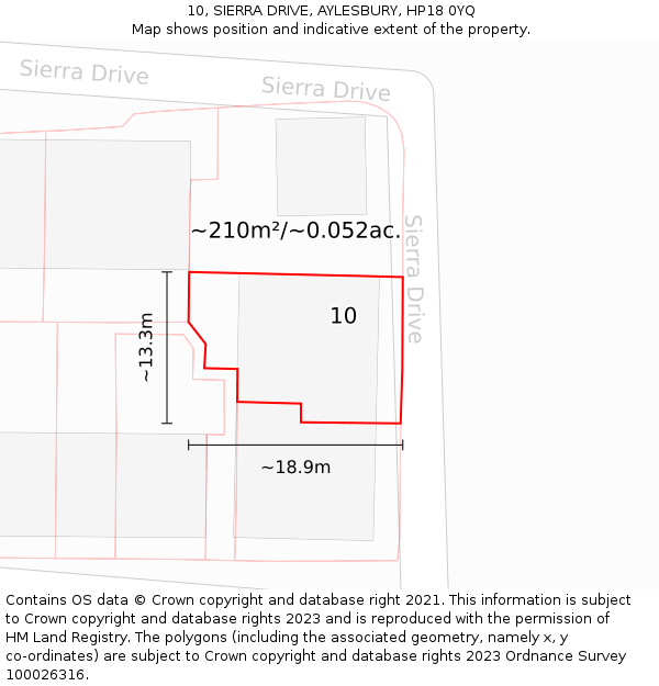 10, SIERRA DRIVE, AYLESBURY, HP18 0YQ: Plot and title map