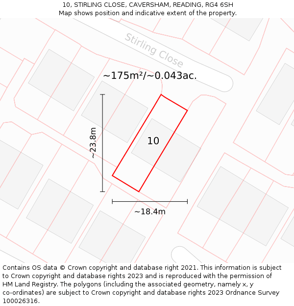 10, STIRLING CLOSE, CAVERSHAM, READING, RG4 6SH: Plot and title map