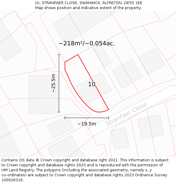 10, STRANFAER CLOSE, SWANWICK, ALFRETON, DE55 1EE: Plot and title map