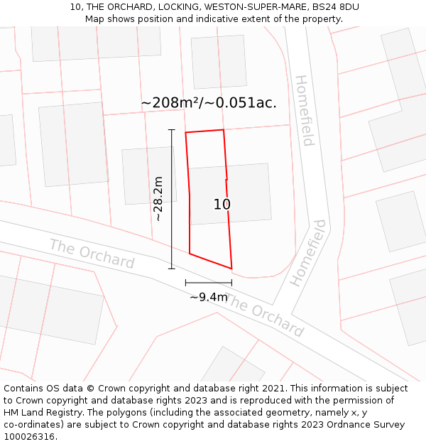 10, THE ORCHARD, LOCKING, WESTON-SUPER-MARE, BS24 8DU: Plot and title map