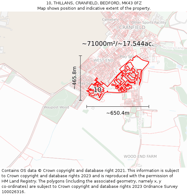 10, THILLANS, CRANFIELD, BEDFORD, MK43 0FZ: Plot and title map