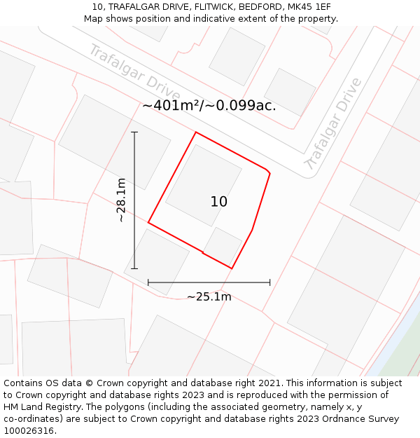 10, TRAFALGAR DRIVE, FLITWICK, BEDFORD, MK45 1EF: Plot and title map