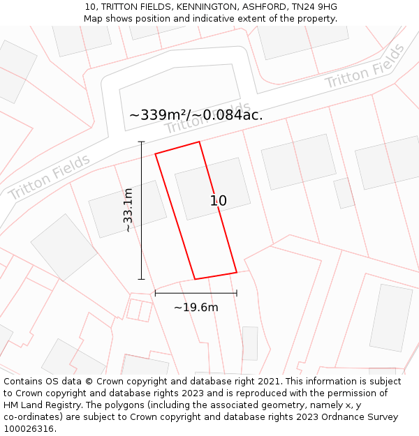 10, TRITTON FIELDS, KENNINGTON, ASHFORD, TN24 9HG: Plot and title map