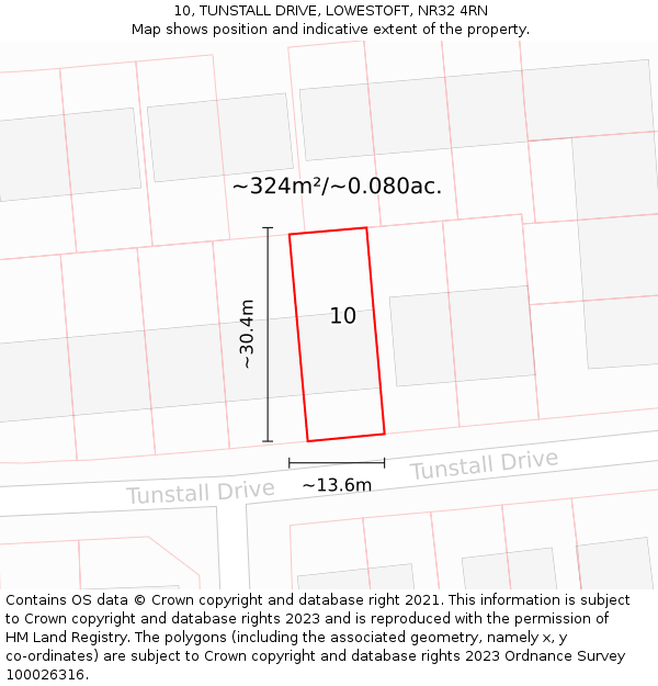 10, TUNSTALL DRIVE, LOWESTOFT, NR32 4RN: Plot and title map