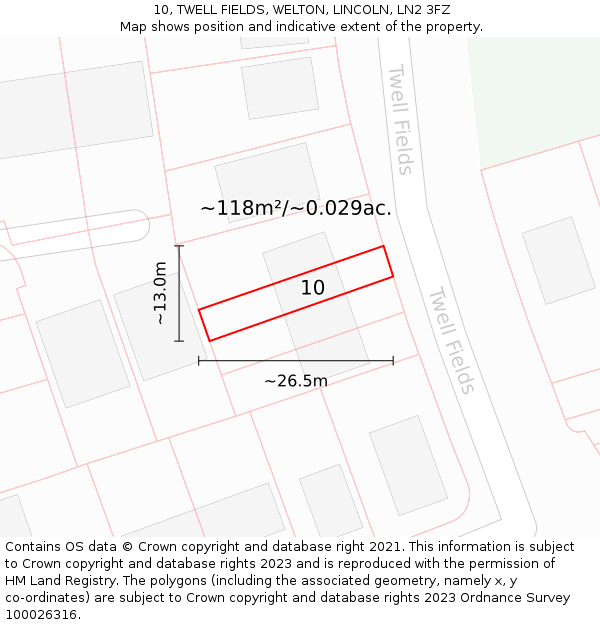 10, TWELL FIELDS, WELTON, LINCOLN, LN2 3FZ: Plot and title map
