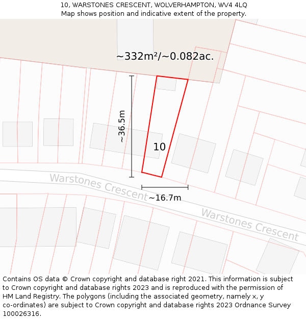 10, WARSTONES CRESCENT, WOLVERHAMPTON, WV4 4LQ: Plot and title map