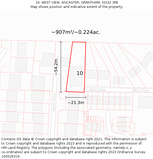 10, WEST VIEW, ANCASTER, GRANTHAM, NG32 3RE: Plot and title map