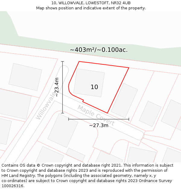 10, WILLOWVALE, LOWESTOFT, NR32 4UB: Plot and title map