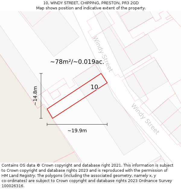 10, WINDY STREET, CHIPPING, PRESTON, PR3 2GD: Plot and title map