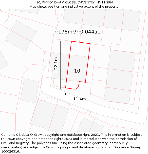 10, WYMONDHAM CLOSE, DAVENTRY, NN11 2PN: Plot and title map