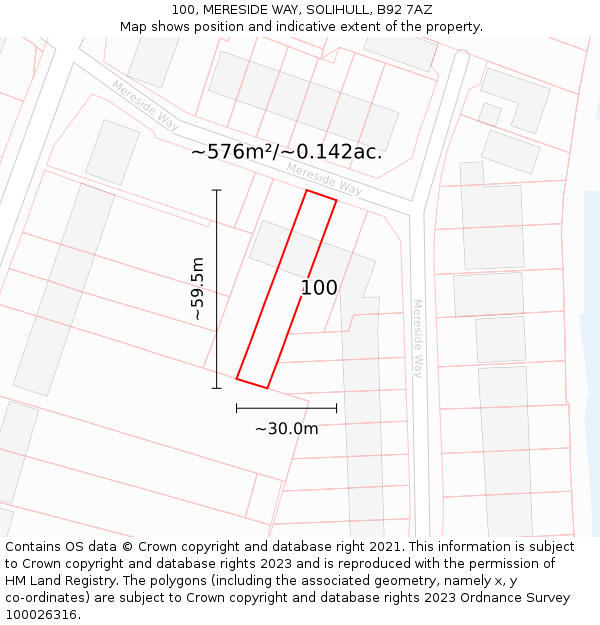 100, MERESIDE WAY, SOLIHULL, B92 7AZ: Plot and title map